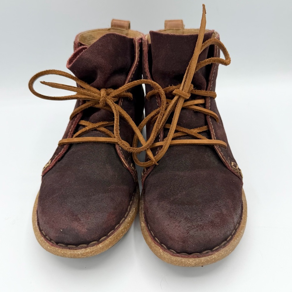 Born Temple Burgundy suede ankle boots leather laces braided ankle wrap - Picture 2 of 10